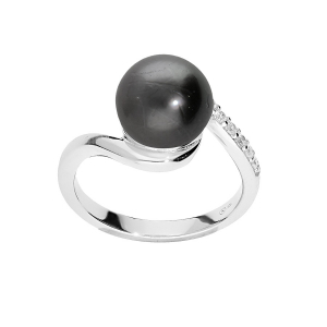 BAGUE ARGENT RHODIÉ PERLE DE CULTURE DE TAHITI VÉRITABLE ET OXYDES BLANCS SERTIS