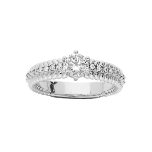 BAGUE ARGENT RHODIÉ SOLITAIRE OXYDES BLANCS SERTIS
