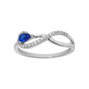 BAGUE ARGENT RHODIÉ INFINI OXYDES BLANCS SERTIS ET BLEU