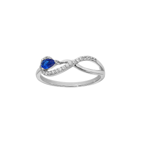 BAGUE ARGENT RHODIÉ INFINI OXYDES BLANCS SERTIS ET BLEU