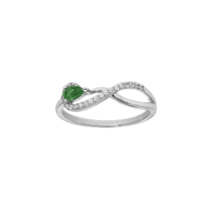BAGUE ARGENT RHODIÉ INFINI OXYDES BLANCS SERTIS ET VERT