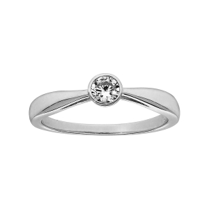 BAGUE ARGENT RHODIÉ SOLITAIRE OXYDE BLANC SERTI
