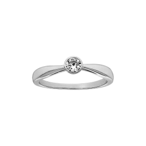 BAGUE ARGENT RHODIÉ SOLITAIRE OXYDE BLANC SERTI