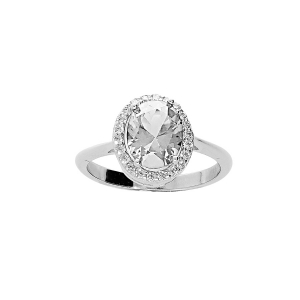BAGUE ARGENT RHODIÉ 1 OXYYDE CENTRALE BLANC ET CONTOUR OXYDES BLANCS SERTIS