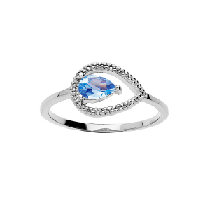 BAGUE PLAQUÉ OR GOUTTE AJOURÉE OXYDE BLEU CIEL SERTI