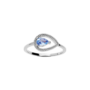 BAGUE PLAQUÉ OR GOUTTE AJOURÉE OXYDE BLEU CIEL SERTI