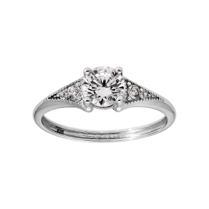 BAGUE ARGENT RHODIÉ SOLITAIRE OXYDE BLANC SERTI 4 GRIFFES