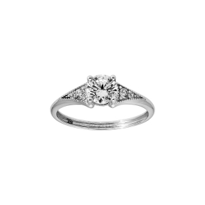 BAGUE ARGENT RHODIÉ SOLITAIRE OXYDE BLANC SERTI 4 GRIFFES