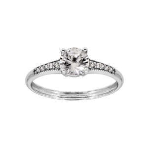 BAGUE ARGENT RHODIÉ SOLITAIRE OXYDE BLANC SERTI 4 GRIFFES