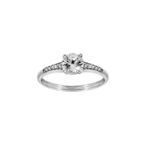 BAGUE ARGENT RHODIÉ SOLITAIRE OXYDE BLANC SERTI 4 GRIFFES