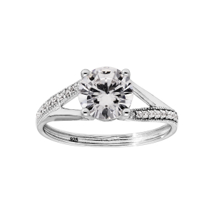 BAGUE ARGENT RHODIÉ SOLITAIRE OXYDE BLANC SERTI 4 GRIFFES