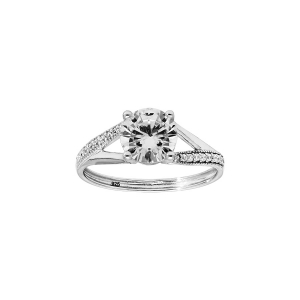 BAGUE ARGENT RHODIÉ SOLITAIRE OXYDE BLANC SERTI 4 GRIFFES