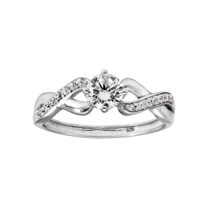 BAGUE ARGENT RHODIÉ CROISÉE SOLITAIRE OXYDE BLANC SERTI 4 GRIFFES