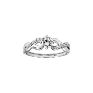 BAGUE ARGENT RHODIÉ CROISÉE SOLITAIRE OXYDE BLANC SERTI 4 GRIFFES