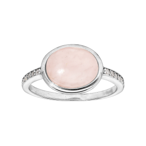 BAGUE ARGENT RHODIÉ PIERRE OVALE QUARTZ ROSE ET OXYDES BLANCS SERTIS