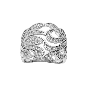 BAGUE ARGENT RHODIÉ VOLUTE OXYDES BLANCS SERTIS