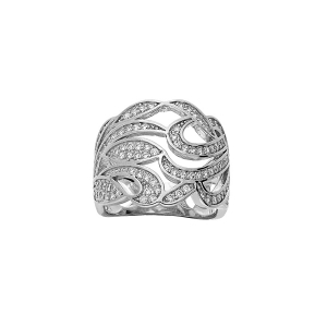 BAGUE ARGENT RHODIÉ VOLUTE OXYDES BLANCS SERTIS