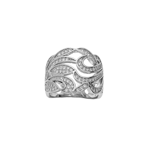 BAGUE ARGENT RHODIÉ VOLUTE OXYDES BLANCS SERTIS