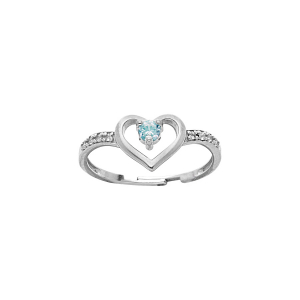 BAGUE ARGENT PLATINÉ COEUR OXYDE BLEU ET OXYDES BLANCS SERTIS