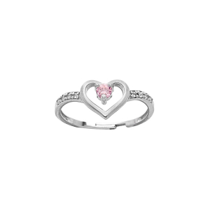 BAGUE ARGENT PLATINÉ COEUR OXYDE ROSE ET OXYDES BLANCS SERTIS