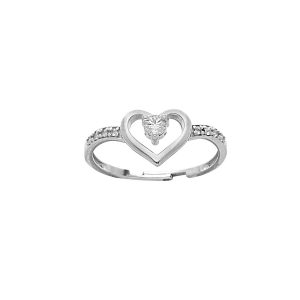 BAGUE ARGENT RHODIÉ COEUR OXYDES BLANCS SERTIS