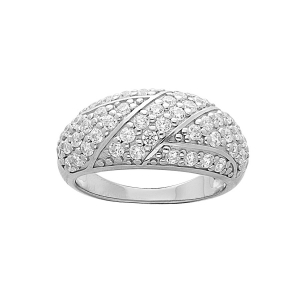 BAGUE ARGENT PLATINÉ GRAND DIAMETRE PAVÉ OXYDES BLANCS SERTIS