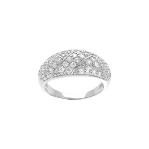 BAGUE ARGENT PLATINÉ GRAND DIAMETRE PAVÉ OXYDES BLANCS SERTIS