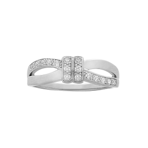 BAGUE ARGENT RHODIÉ GRAND DIAMETRE CROISÉE OXYDES BLANCS SERTIS