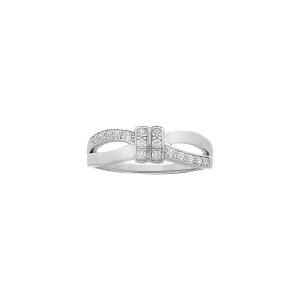 BAGUE ARGENT RHODIÉ GRAND DIAMETRE CROISÉE OXYDES BLANCS SERTIS