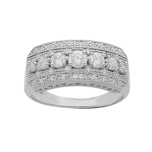 BAGUE ARGENT PLATINÉ GRAND DIAMETRE LARGE OXYDES BLANCS SERTIS