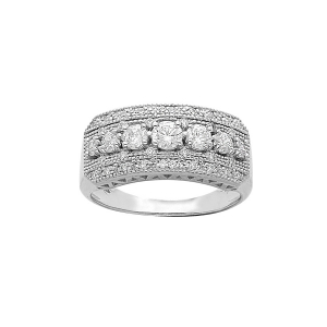 BAGUE ARGENT PLATINÉ GRAND DIAMETRE LARGE OXYDES BLANCS SERTIS