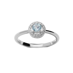BAGUE ARGENT RHODIÉ TOPAZE BLEU VÉRITABLE ET CONTOUR OXYDES BLANCS SERTIS