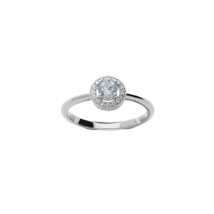 BAGUE ARGENT RHODIÉ TOPAZE BLEU VÉRITABLE ET CONTOUR OXYDES BLANCS SERTIS