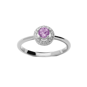 BAGUE ARGENT RHODIÉ AMETHYSTE VÉRITABLE ET CONTOUR OXYDES BLANCS SERTIS