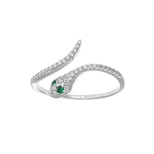 BAGUE ARGENT RHODIÉ SERPENT OXYDES BLANCS ET VERTS SERTIS