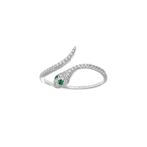 BAGUE ARGENT RHODIÉ SERPENT OXYDES BLANCS ET VERTS SERTIS