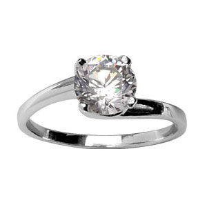 BAGUE ARGENT RHODIÉ SOLITAIRE 4 GRIFFES
