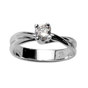 BAGUE ARGENT RHODIÉ CROISE SOLITAIRE 4 GRIFFES BLANC