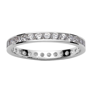 BAGUE ARGENT RHODIÉ 3MM STYLE ALLIANCE RAIL 2MM PIERRES BLANCHES