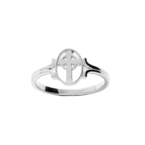 BAGUE ARGENT RHODIÉ OVALE CROIX