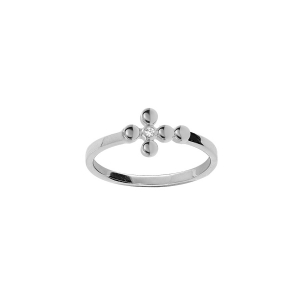 BAGUE ARGENT RHODIÉ CROIX 1 OXYDE BLANC SERTI
