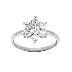 BAGUE ARGENT RHODIÉ FLEUR  MARGUERITE OXYDES BLANCS SERTIS