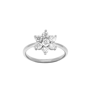 BAGUE ARGENT RHODIÉ FLEUR  MARGUERITE OXYDES BLANCS SERTIS