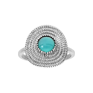 BAGUE ARGENT RHODIÉ MOTIF ROND PIERRE SYNTHETIQUE BLEU