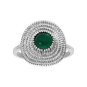 BAGUE ARGENT RHODIÉ MOTIF ROND PIERRE SYNTHETIQUE VERTE