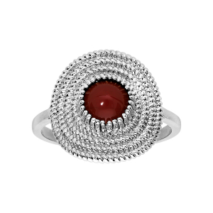 BAGUE ARGENT RHODIÉ MOTIF ROND PIERRE SYNTHETIQUE ROUGE