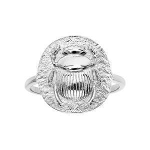 BAGUE ARGENT RHODIÉ RONDE ANTIQUE MOTIF SCARABÉE