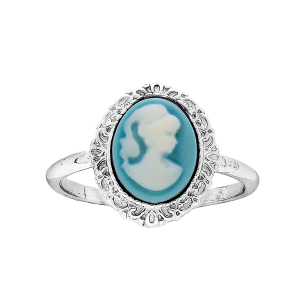 BAGUE ARGENT RHODIÉ CAMÉE BLEU