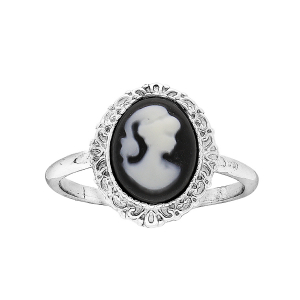 BAGUE ARGENT RHODIÉ CAMÉE NOIR