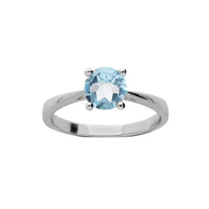 BAGUE ARGENT RHODIÉ PIERRE VÉRITABLE TOPAZE BLEU 6,5MM